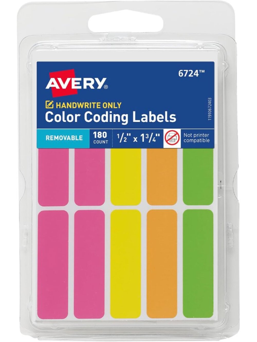 Color-Coding Removable Labels, 1/2" x 1-3/4", Assorted Neon Colors, Non-Printabl